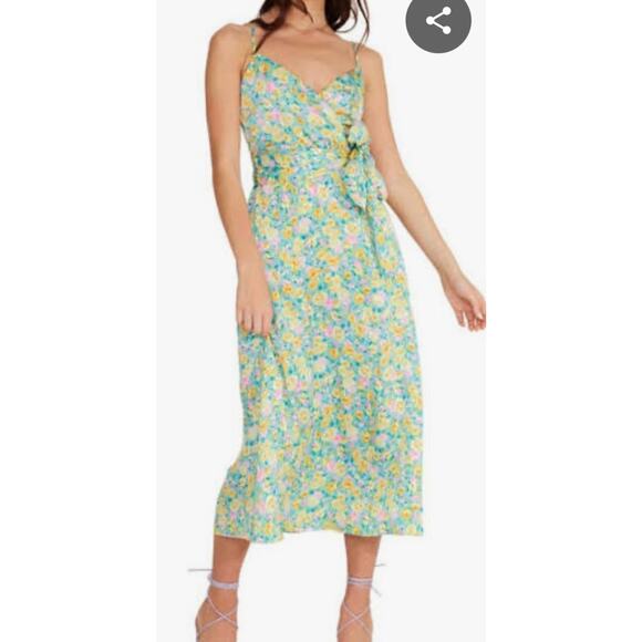Lush Floral Midi Wrap Dress in Turquoise Lemon M NWT - Picture 1 of 10